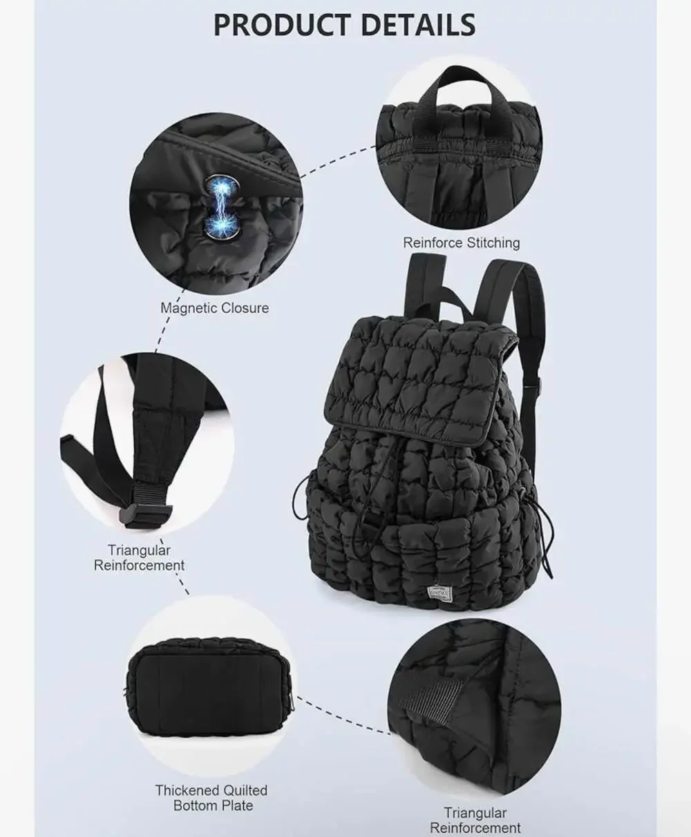 CONTAIL Black Puffy‎ Quilted Backpack Lightweight Cloud Bag